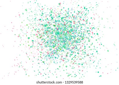 Confetti on isolated white. Texture with falling geometric elements. Abstract background. Pattern for design. Print for polygraphy, banners, flyers and textiles