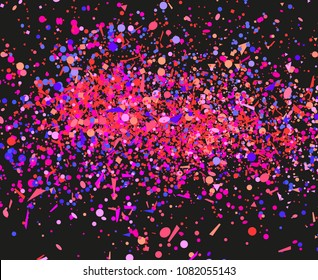 Confetti on isolation black background. Geometric pattern with shine glitters. Texture for design. Print for banners, posters, flyers and textiles. Greeting cards