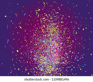 Confetti on isolation dark background. Geometric pattern with shine glitters. Texture for design. Print for banners, posters, flyers and textiles. Greeting cards