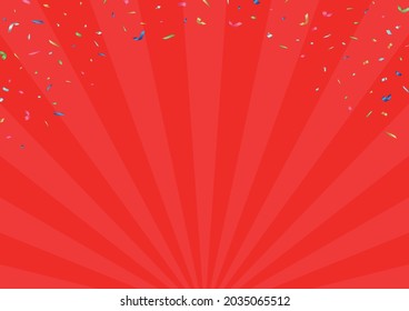 Confetti on radial background. Vector illustration.