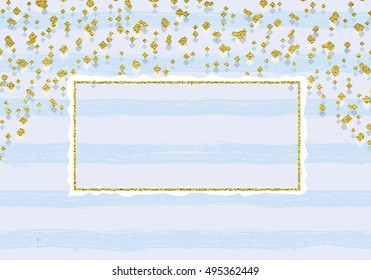 Confetti on a striped background. Blue pattern. Hand painted brush strokes. Falling Snow . Christmas Holiday Mood Background. New Year Weather Background