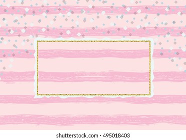 Confetti on a striped background. Pink pattern. Hand painted brush strokes. Falling Snow . Christmas Holiday Mood Background. New Year Weather Background