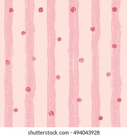 Confetti on a striped background. Seamless pattern. Hand painted brush strokes.Christmas Holiday Mood Background.