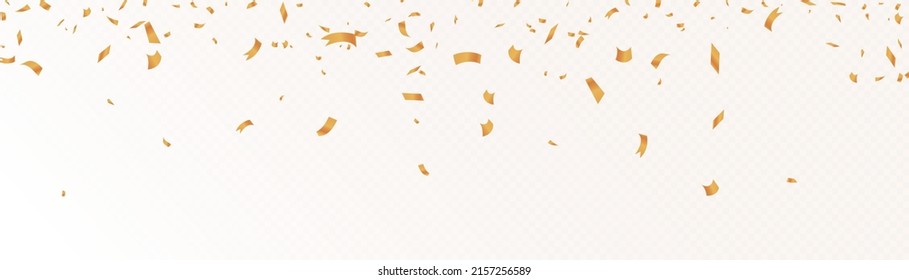 Confetti on a transparent background. Falling shiny golden confetti. Bright golden festive tinsel. Holiday design elements for web banner, poster, flyer, invitation. Vector	

