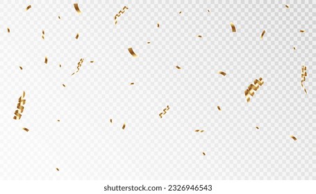 Confetti on a transparent background. Falling shiny golden confetti. Bright golden festive tinsel. Holiday design elements for web banner, poster, flyer, invitation. Vector	
