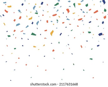 Confetti on a white background. Colorful confetti flying, falling from top to bottom. Illustration. Vector.