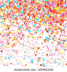 Confetti on white. Geometric background with multicolored glitters. Pattern for design. Print for polygraphy, posters, banners and textiles. Greeting cards. Luxury texture