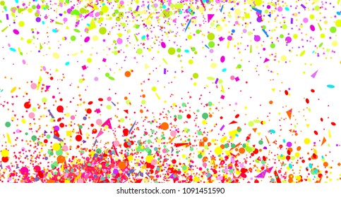 Confetti on white. Geometrical background with multicolored glitters. Pattern for design. Print for polygraphy, posters, banners and textiles. Greeting cards. Luxury texture