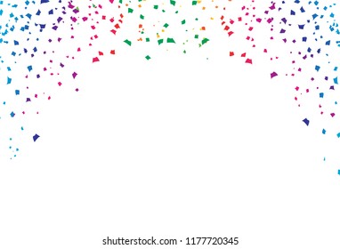Confetti, paper explosion fall decoration colorful spectrum rainbow, festival celebration party event abstract background vector illustration