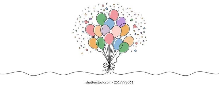 confetti party balloon popper icon, fireworks logo, flat design. Firecracker for the holiday. Continuous one line drawing