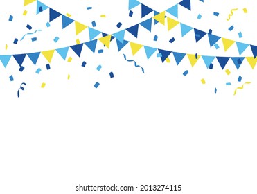 Confetti and party flags, garland, triangular flags, blue