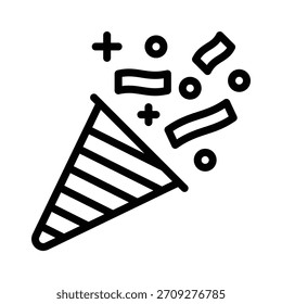 Confetti Party Popper for Celebration Vector Illustration, Line Style Icon
