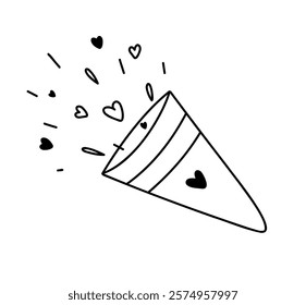Confetti and Party Popper Color Line  Vector Design on White Background.