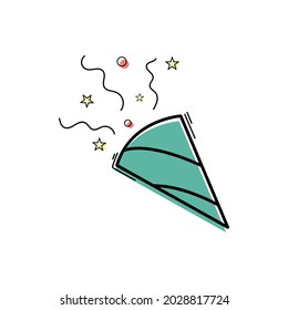 Confetti party popper colorful linear icon. 10 eps illustration for party. Confetti logo isolated  on white background. 