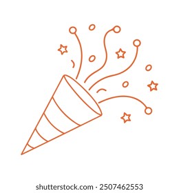 Confetti party popper icon, bright cartoon birthday cracker, celebration icon, vector illustration.