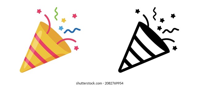 confetti party popper icon, fireworks logo, cap, flat design. Vector illustration isolated on white background