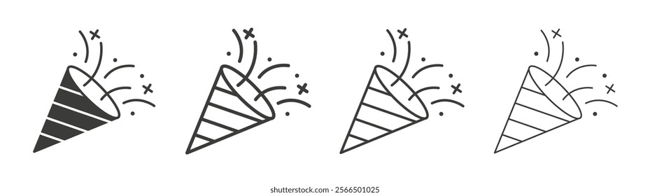 Confetti party popper icon flat and linear vector illustration on white background.