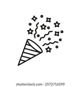 Confetti party popper icon flat line symbol set.