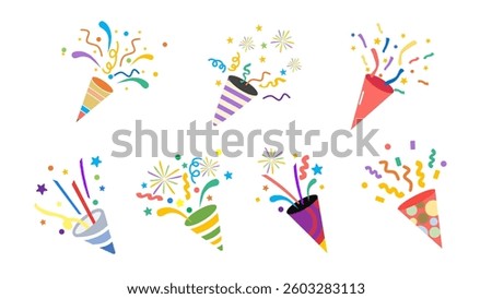 Confetti Party Popper icon set vector, logo illustration isolated on white background