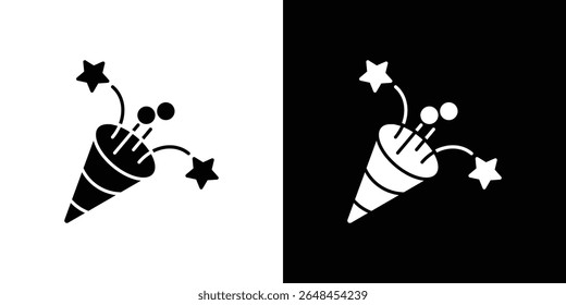 Confetti party popper icon symbol collection. Flat vector stock illustration.