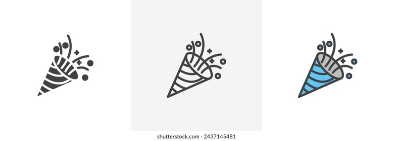 Confetti Party Popper Isolated Line Icon Style Design. Simple Vector Illustration