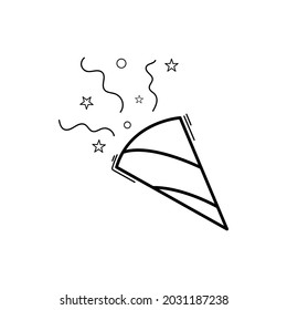 Confetti party popper linear icon. 10 eps illustration for party. Confetti logo isolated  on white background. 