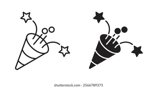 Confetti party popper vector line icon illustration