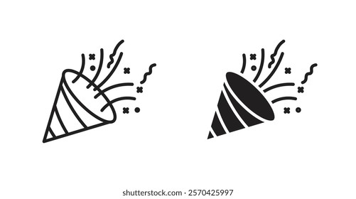 Confetti party popper vector web icons set