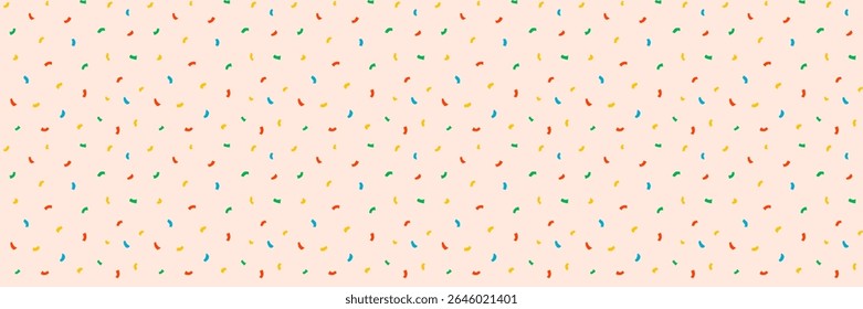 Confetti pattern background with small curved shapes in red, yellow, green, and blue. Vector seamless Confetti pattern For fabric, packaging, wallpaper, paper. Drag to swatches panel to use
