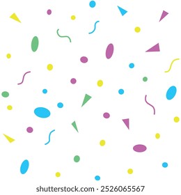 confetti pattern, colorful party hats, balloons, abstract shapes, festive celebration, bright and cheerful, playful design, white background