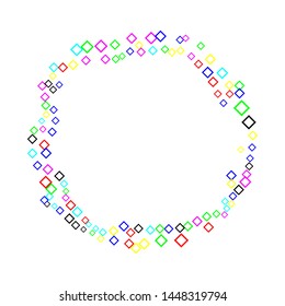  Confetti pattern minimal geometric cover template of isolated elements, vector background. Circle made of multi-colored small square shapes.