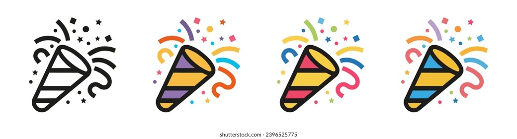 Confetti Popper Colored Line Icons Set. Vector illustration