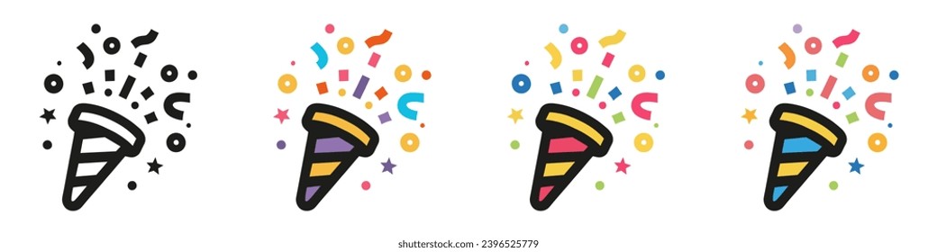 Confetti Popper Colored Line Icons Set. Ilustración del vector