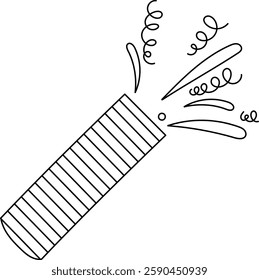 Confetti Popper Firecracker Lined Vector Illustration