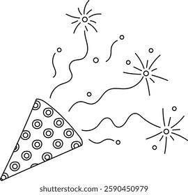 Confetti Popper Firecracker Lined Vector Illustration