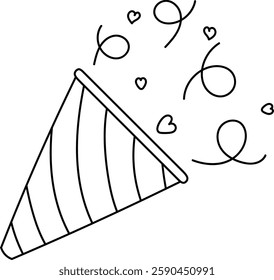 Confetti Popper Firecracker Lined Vector Illustration