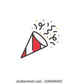 Confetti popper icon in filled outline style, isolated on white background. For your design, logo. Vector illustration.