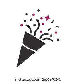 Vector del icono del confeti Popper, muestra plana llena, pictograma sólido aislado en blanco, ilustración del logotipo