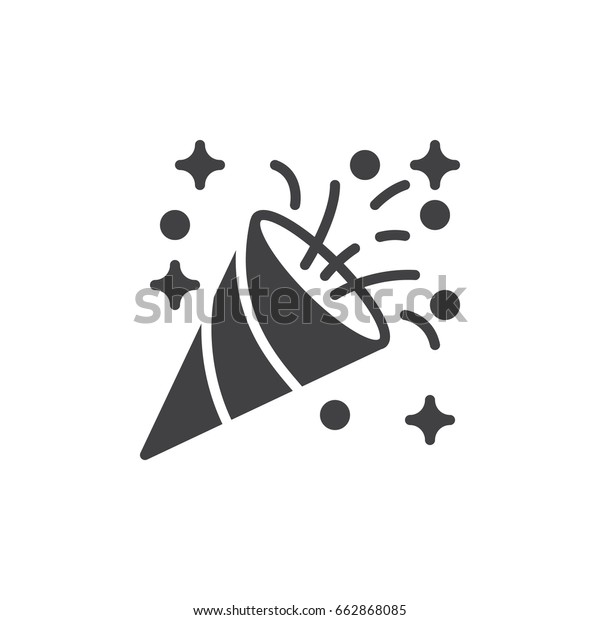 白い背景に紙吹雪のポッパーアイコンベクター画像 塗り潰した平らな記号 実線の絵文字 お祝いのシンボル ロゴイラスト ピクセル パーフェクト のベクター画像素材 ロイヤリティフリー