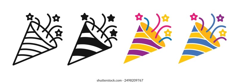 Confetti Popper iconicon vector collection in outlined and solid style