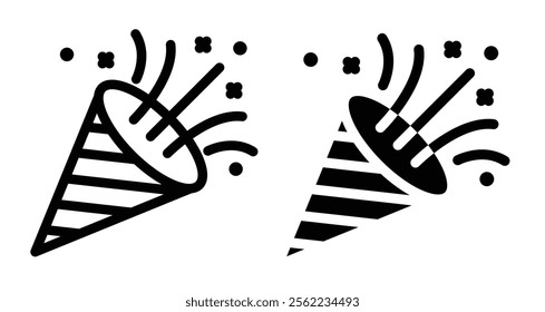 Confetti Popper Icons pack in outlined and flat versions