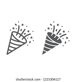 Confetti popper line and glyph icon, party and decoration, firecracker sign, vector graphics, a linear pattern on a white background, eps 10.