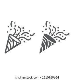 Confetti popper line and glyph icon, party and decor, party hat sign, vector graphics, a linear pattern on a white background, eps 10.
