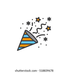 Confetti Popper line icon, filled outline vector sign, linear colorful pictogram isolated on white. logo illustration