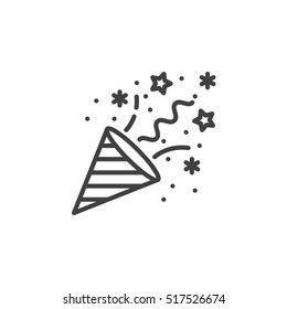 Confetti Popper Line Icon, Outline Vector Sign, Linear Pictogram Isolated On White. Logo Illustration