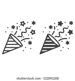 Confetti Popper Line Icon, Outline And Filled Vector Sign, Linear And Full Pictogram Isolated On White, Logo Illustration