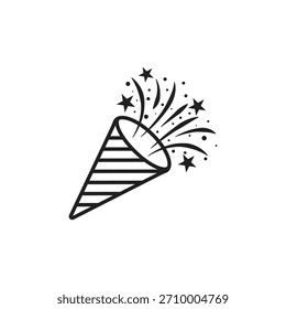 Confetti popper line icon vector, filled flat sign, solid pictogram isolated on white. Celebration symbol, logo illustration.
