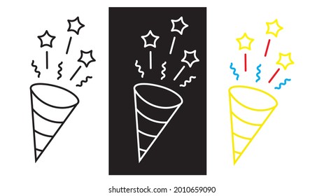Confetti Popper line icons set, isolated on white background.Vector illustration