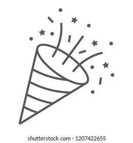 Confetti popper thin line icon, party and decoration, firecracker sign, vector graphics, a linear pattern on a white background, eps 10.