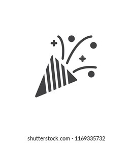 Confetti Popper vector icon. filled flat sign for mobile concept and web design. Firecracker simple solid icon. Party symbol, logo illustration. Pixel perfect vector graphics